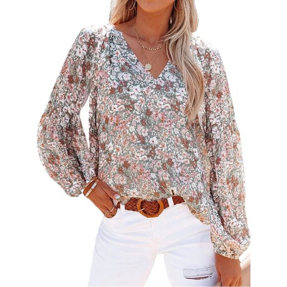 🍒 2/$20 🍒 Casual Boho Floral Long Sleeve Flowy Blouse sz M - Picture 1 of 5
